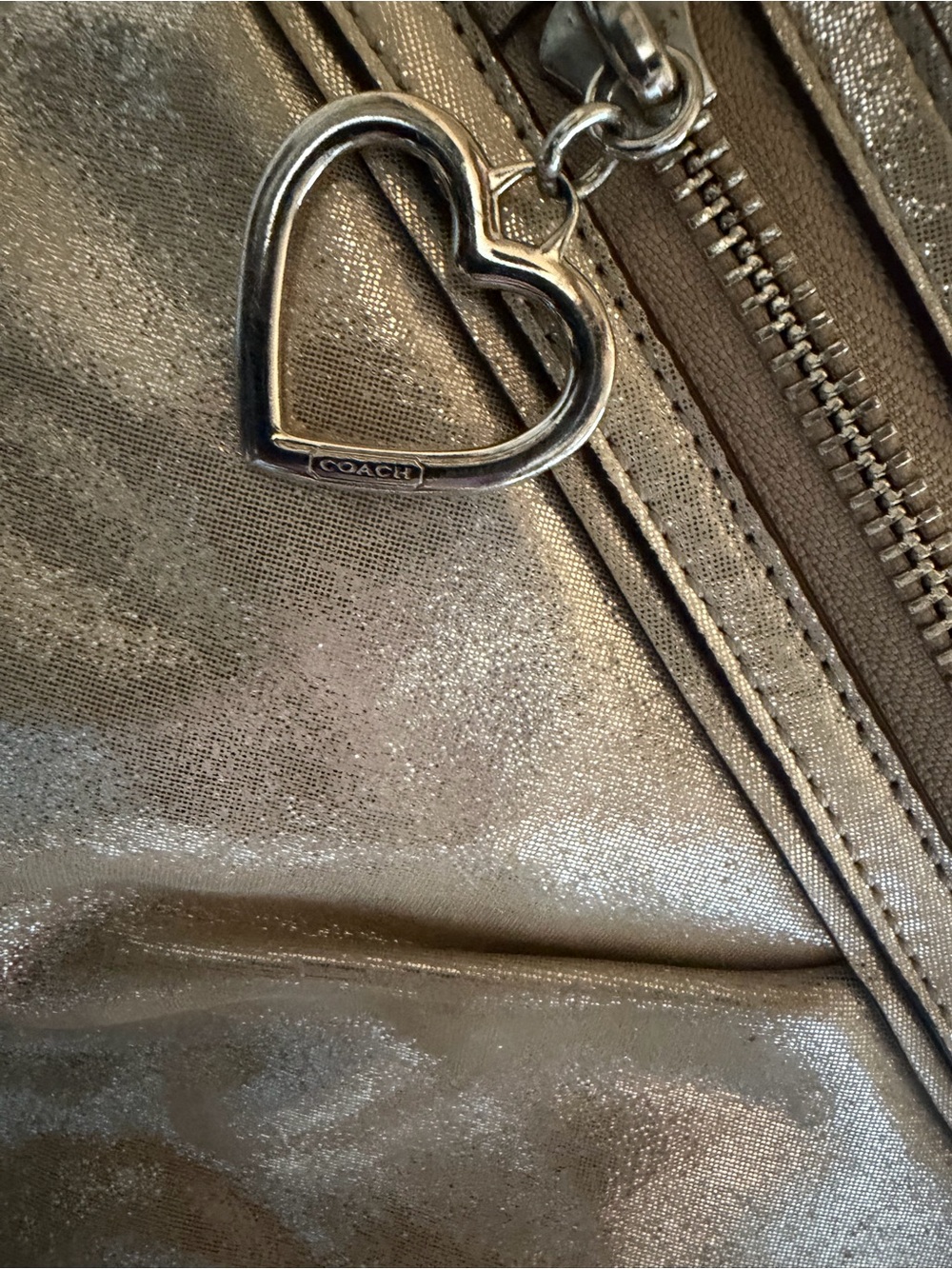 Coach Metallic Gold Tote Bag with Heart Charm - Picture 3 of 4